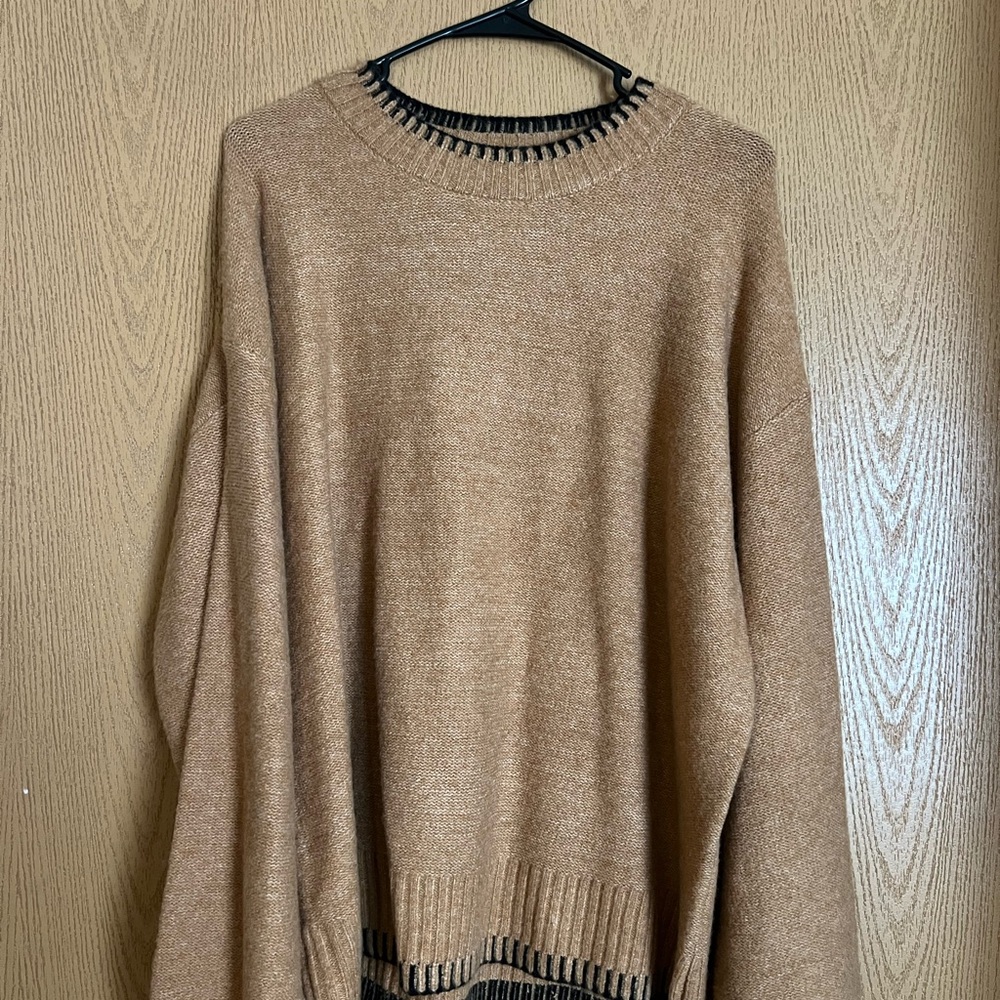 Cozy Tan Sweater with Black Accents